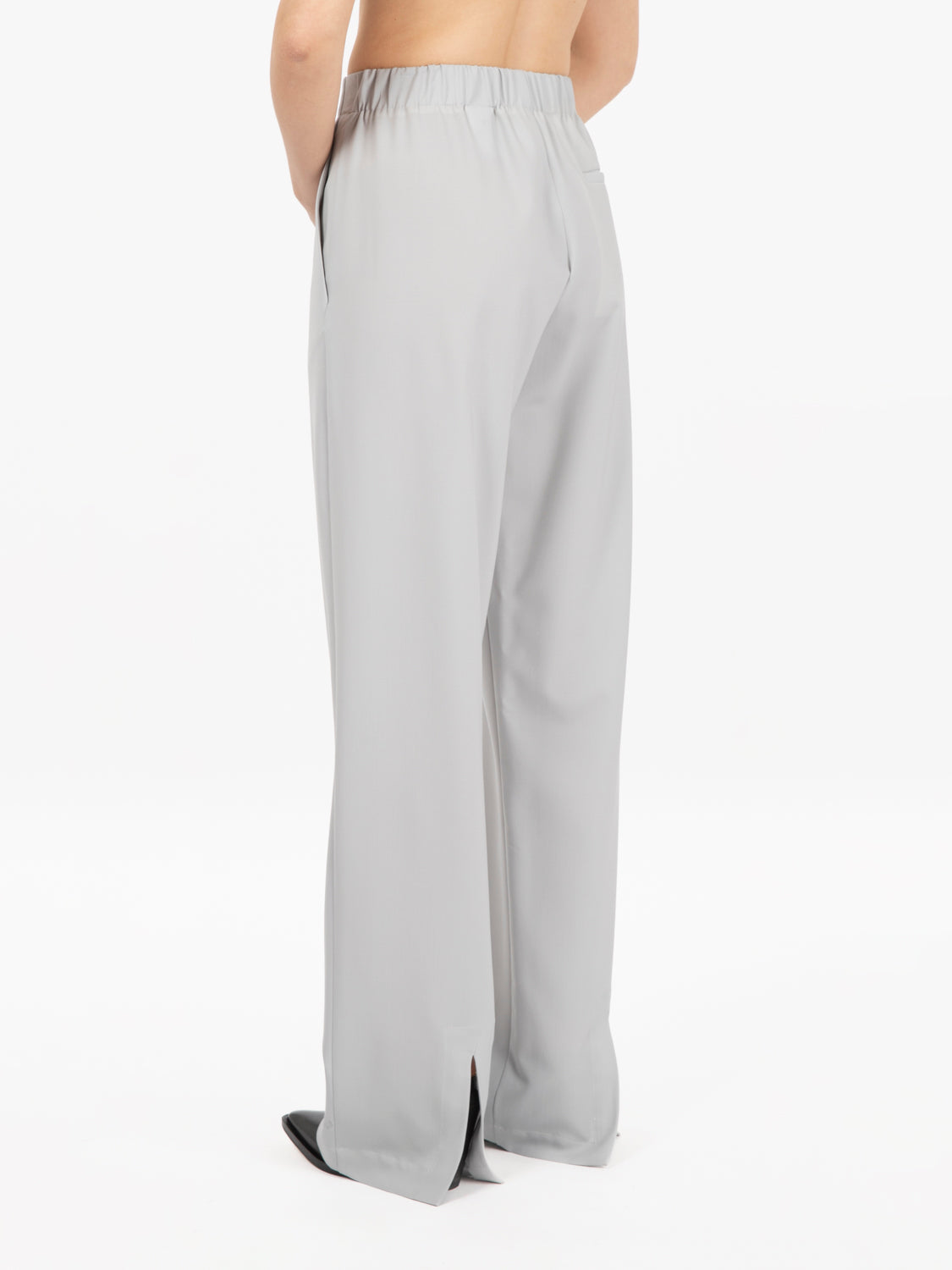 Pantaloni in tela di lana perla