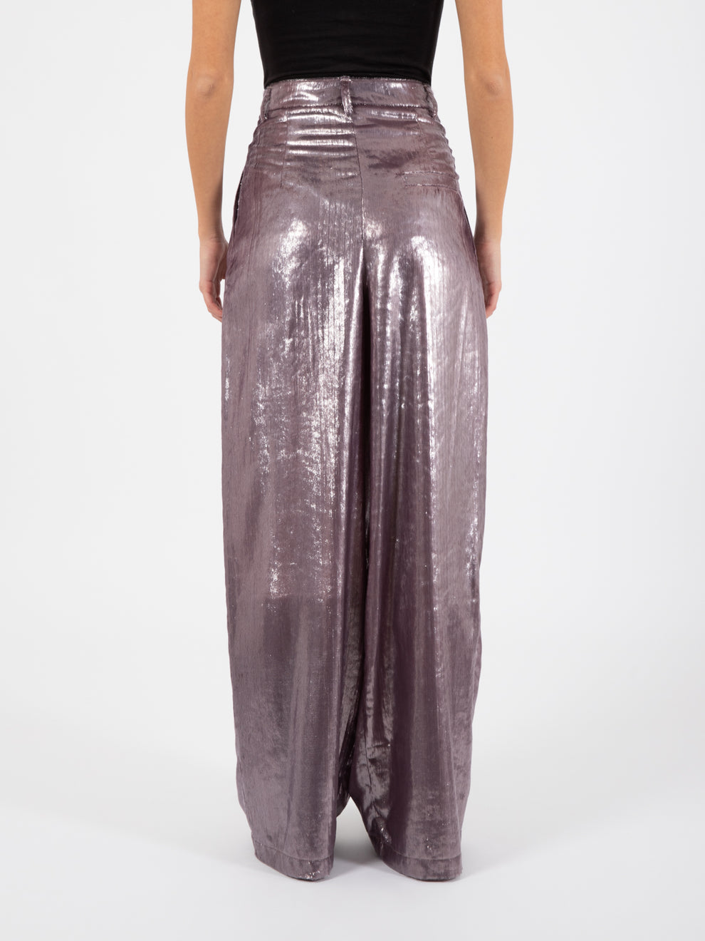 Pantaloni larghi effetto velluto mauve