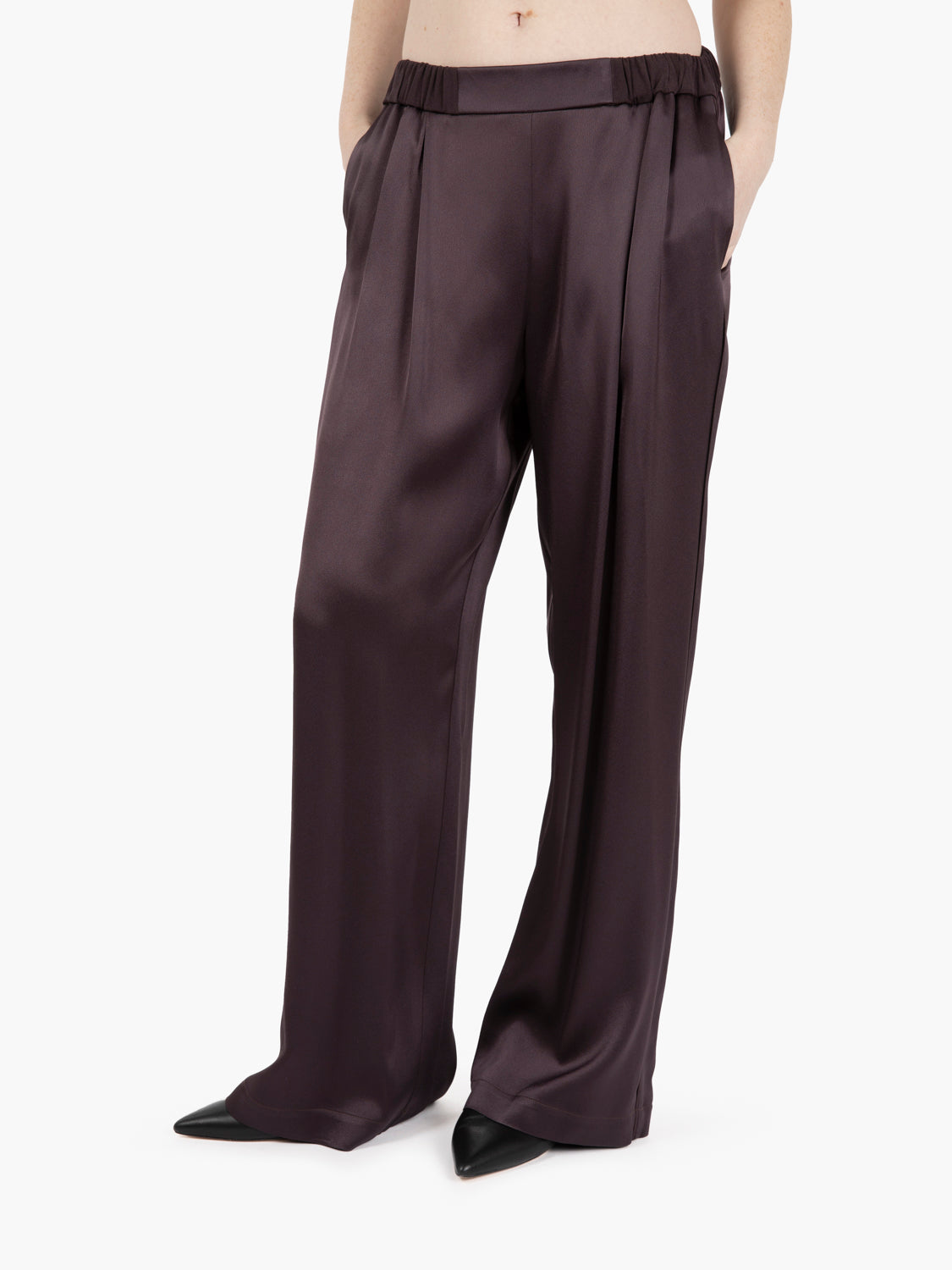 Pantaloni Liquid satin melanzana