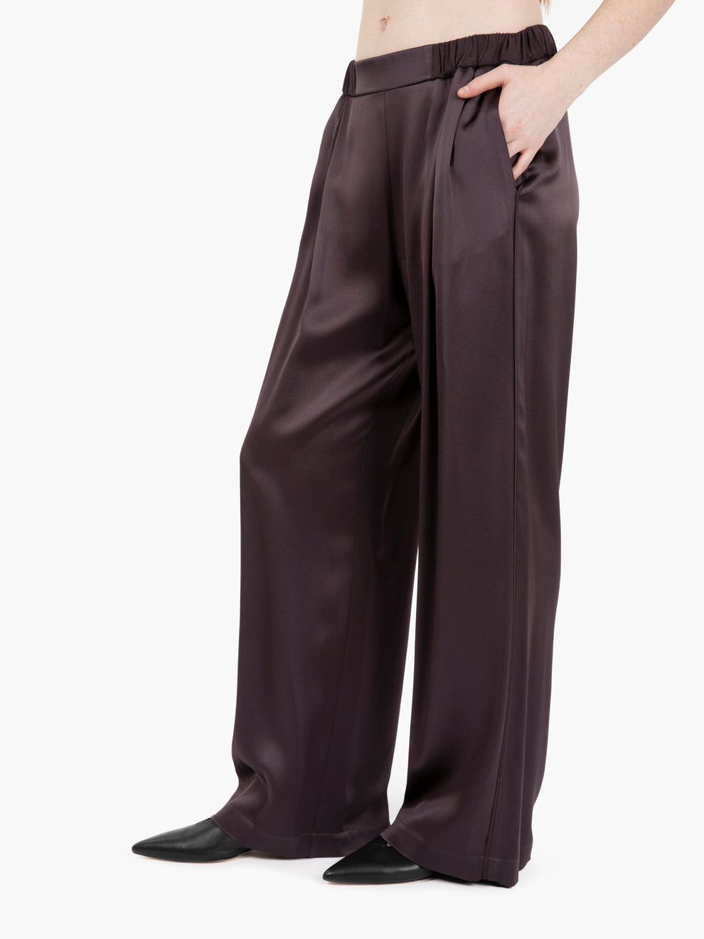 Pantaloni Liquid satin melanzana