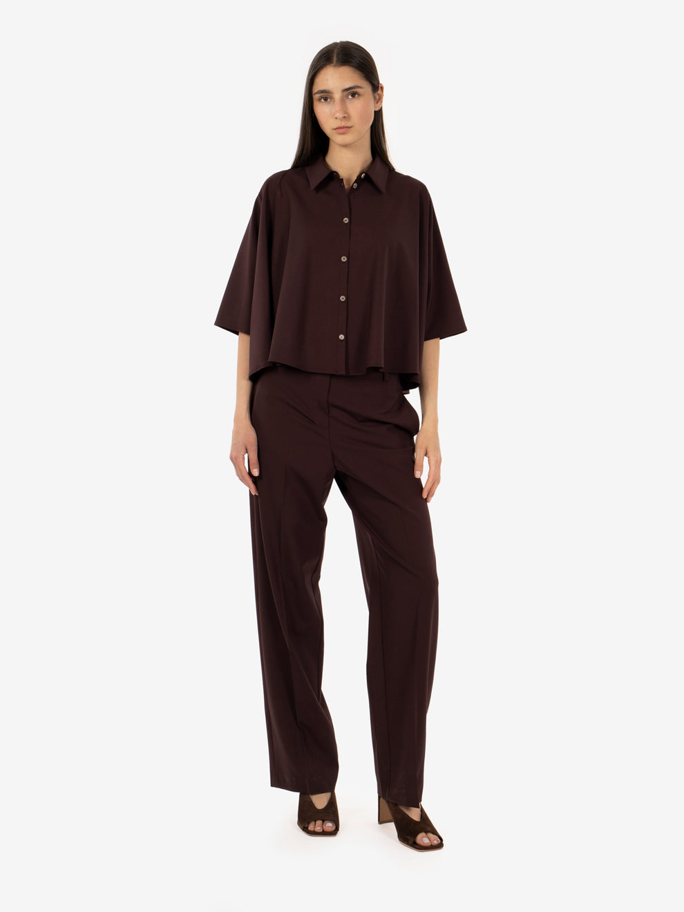 Grape wool palazzo trousers