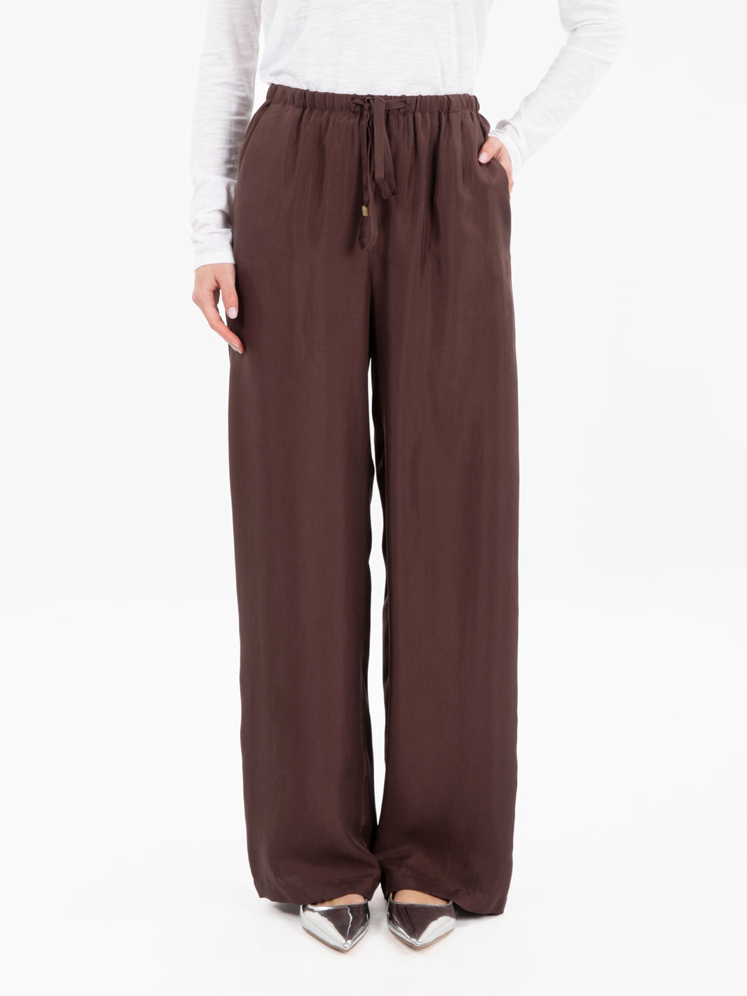 Pantaloni palazzo twill enzimati choco