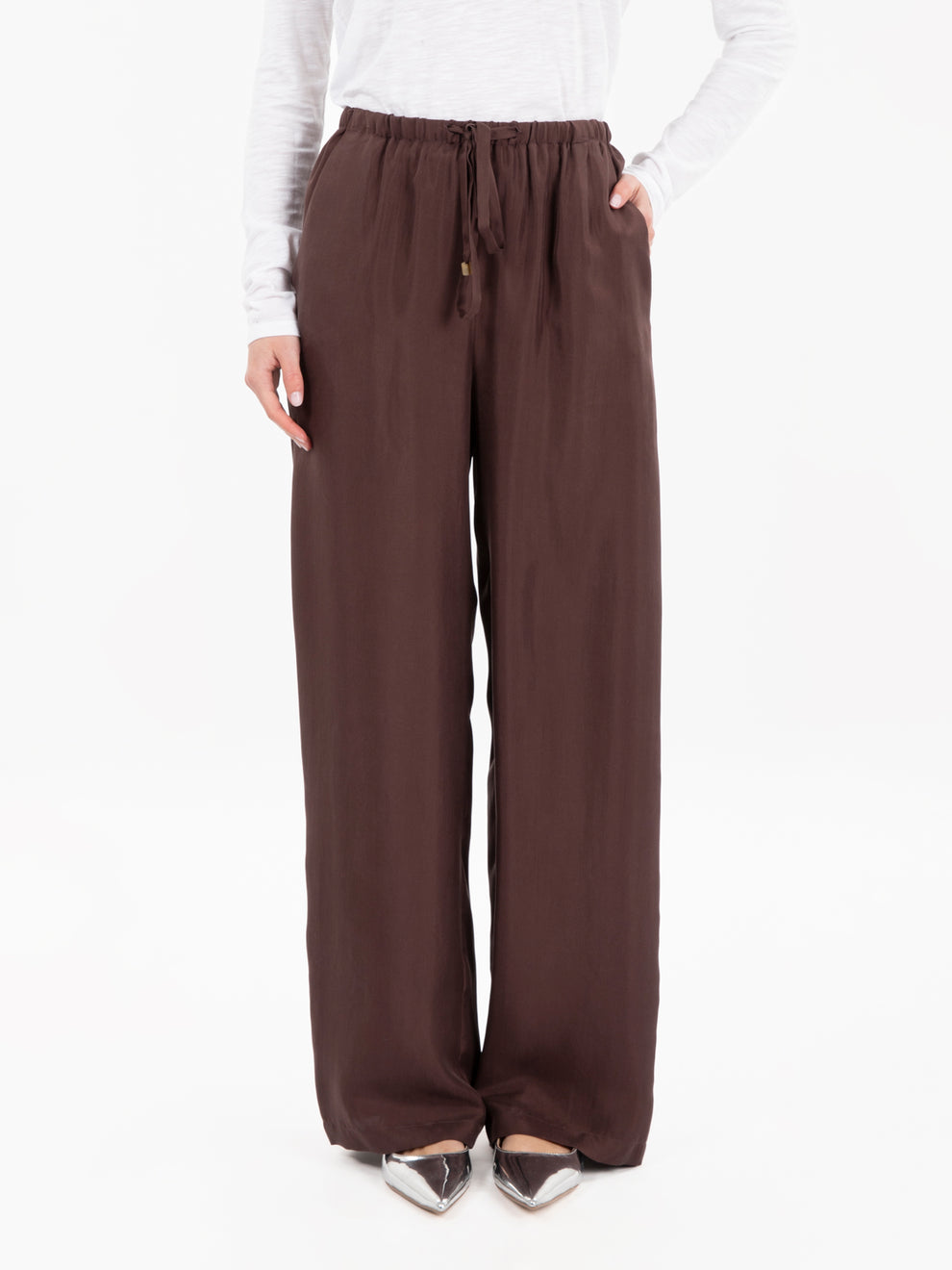 Pantaloni palazzo twill enzimati choco
