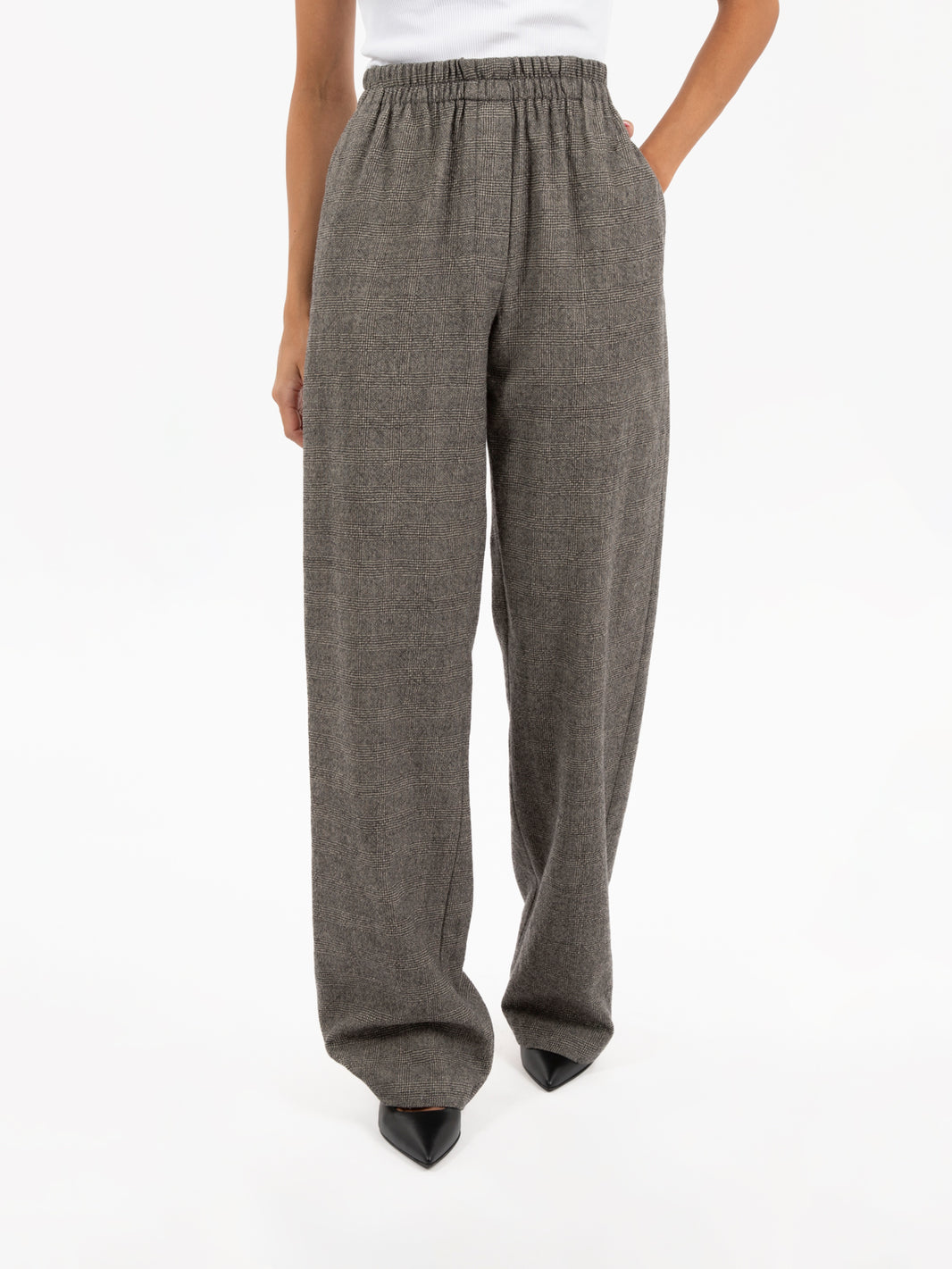 Pantaloni Principe di Galles ampi antracite