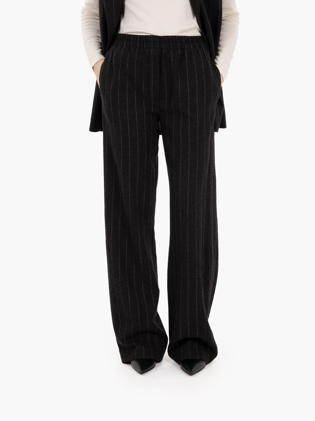 Pantaloni striped wool carbone
