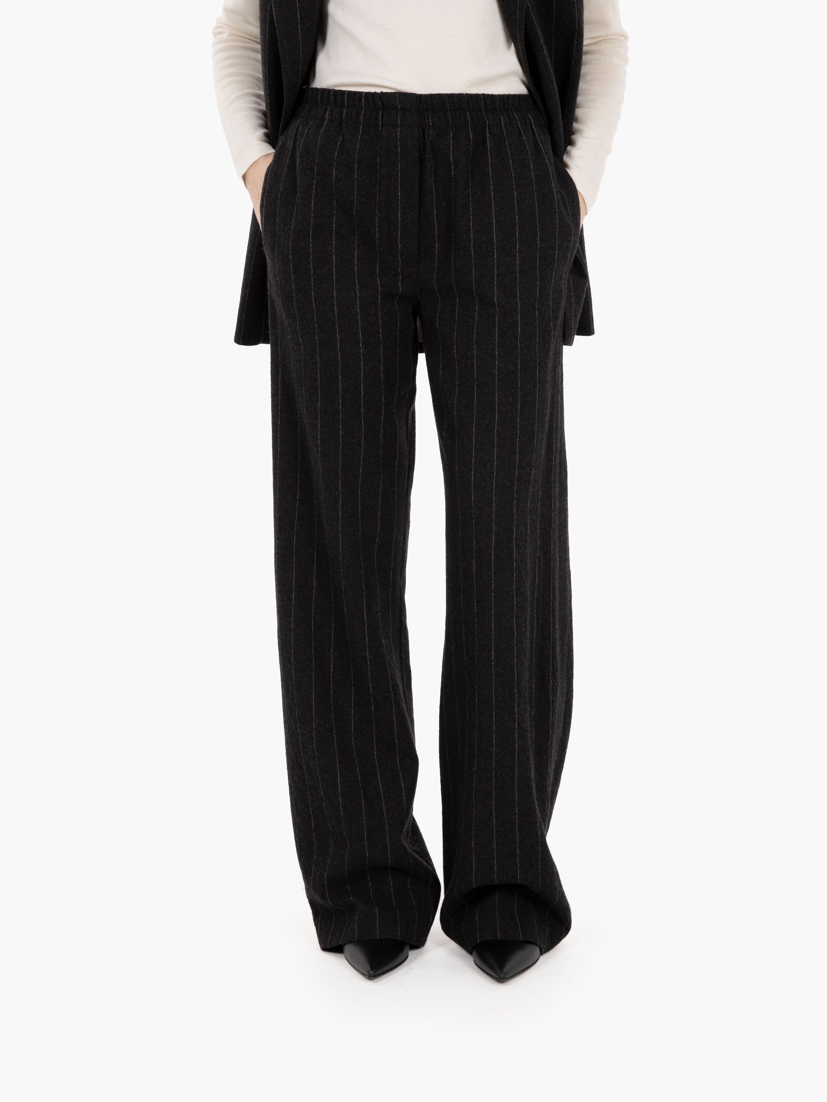Pantaloni striped wool carbone