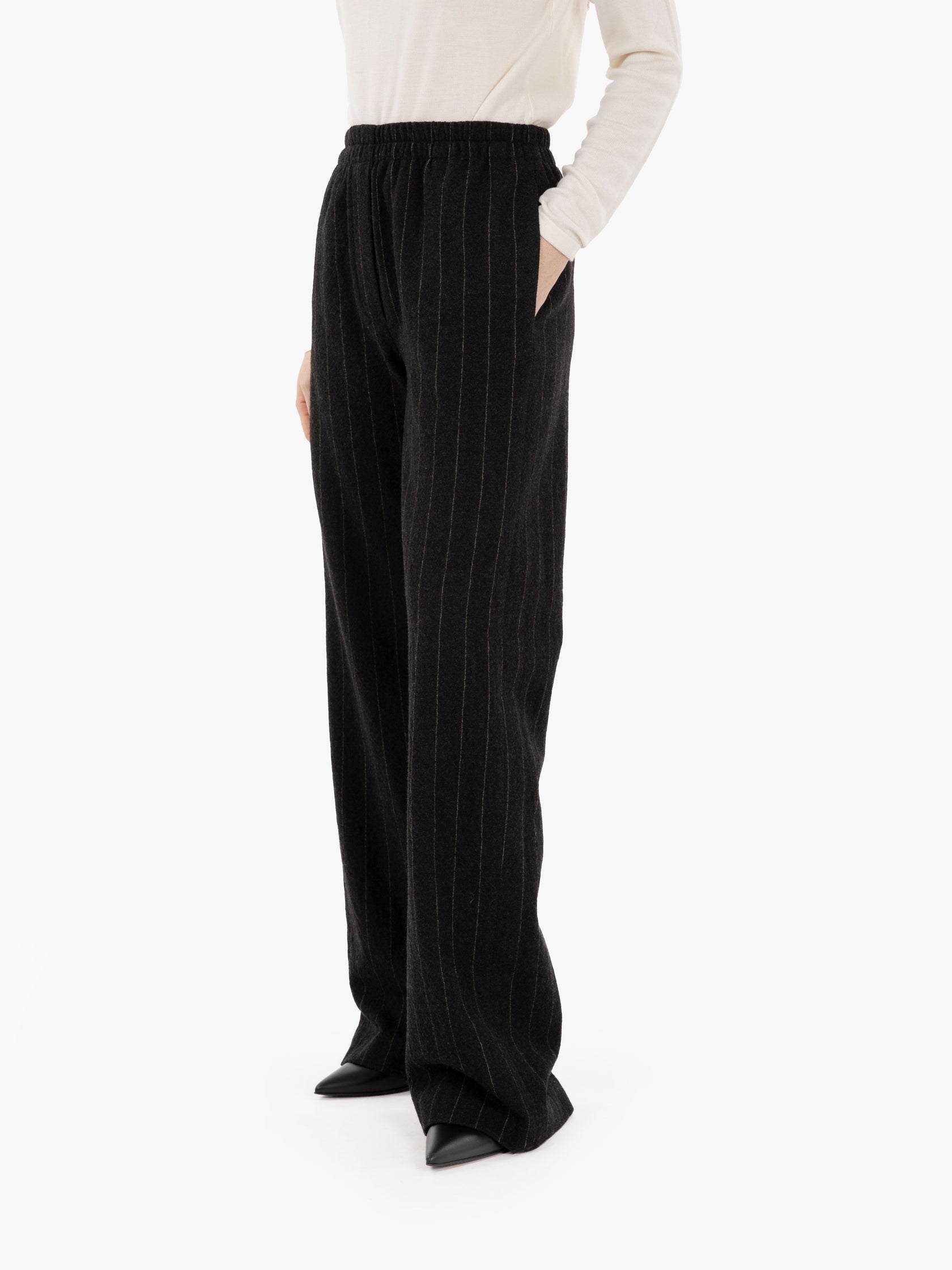 Pantaloni striped wool carbone