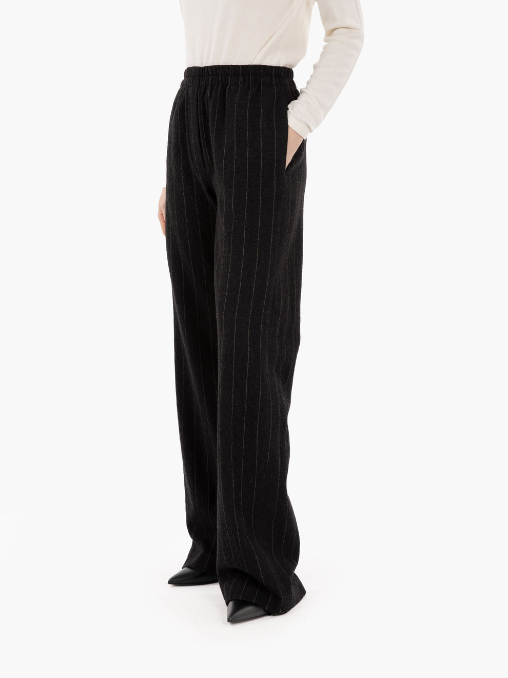 Pantaloni striped wool carbone