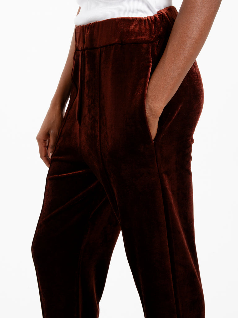 ALYSI - Pantaloni velvet con vita elastica choco