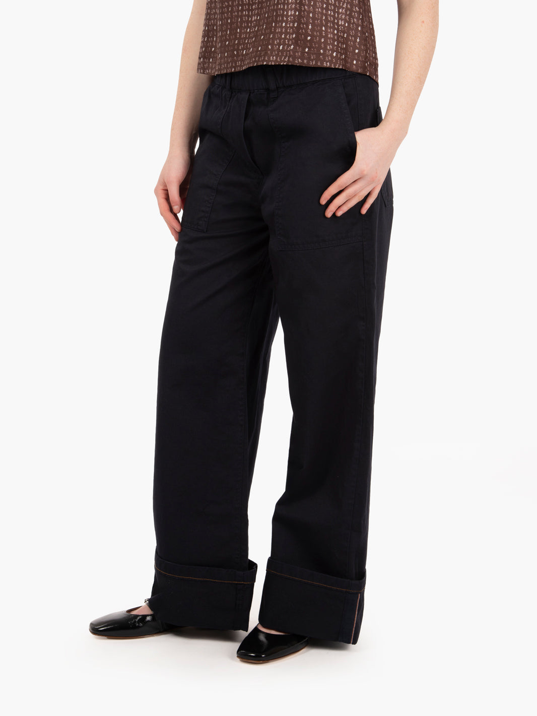 Pantaloni wide sporty gabardine notte