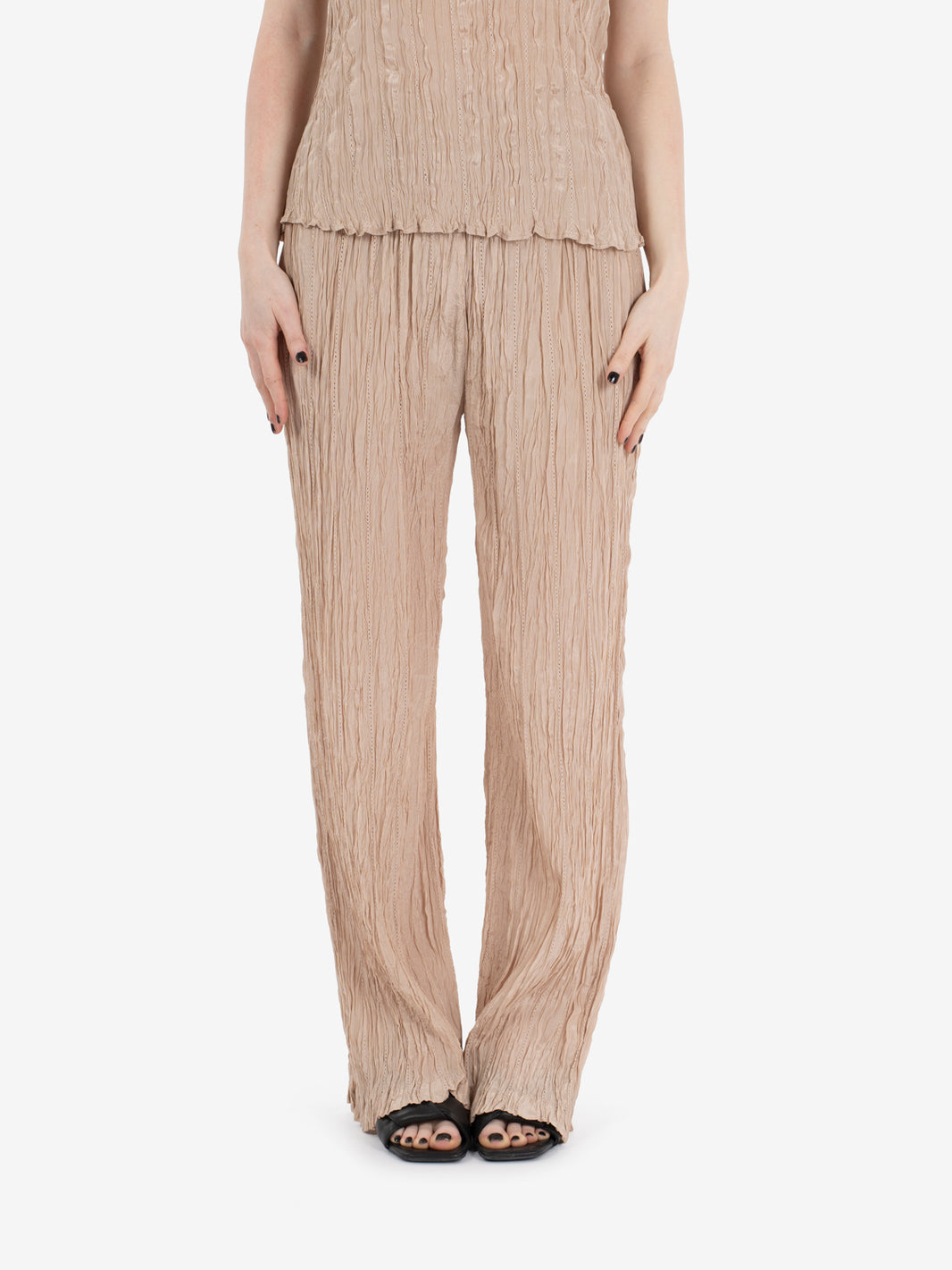 Pantaloni wrinkle cipria