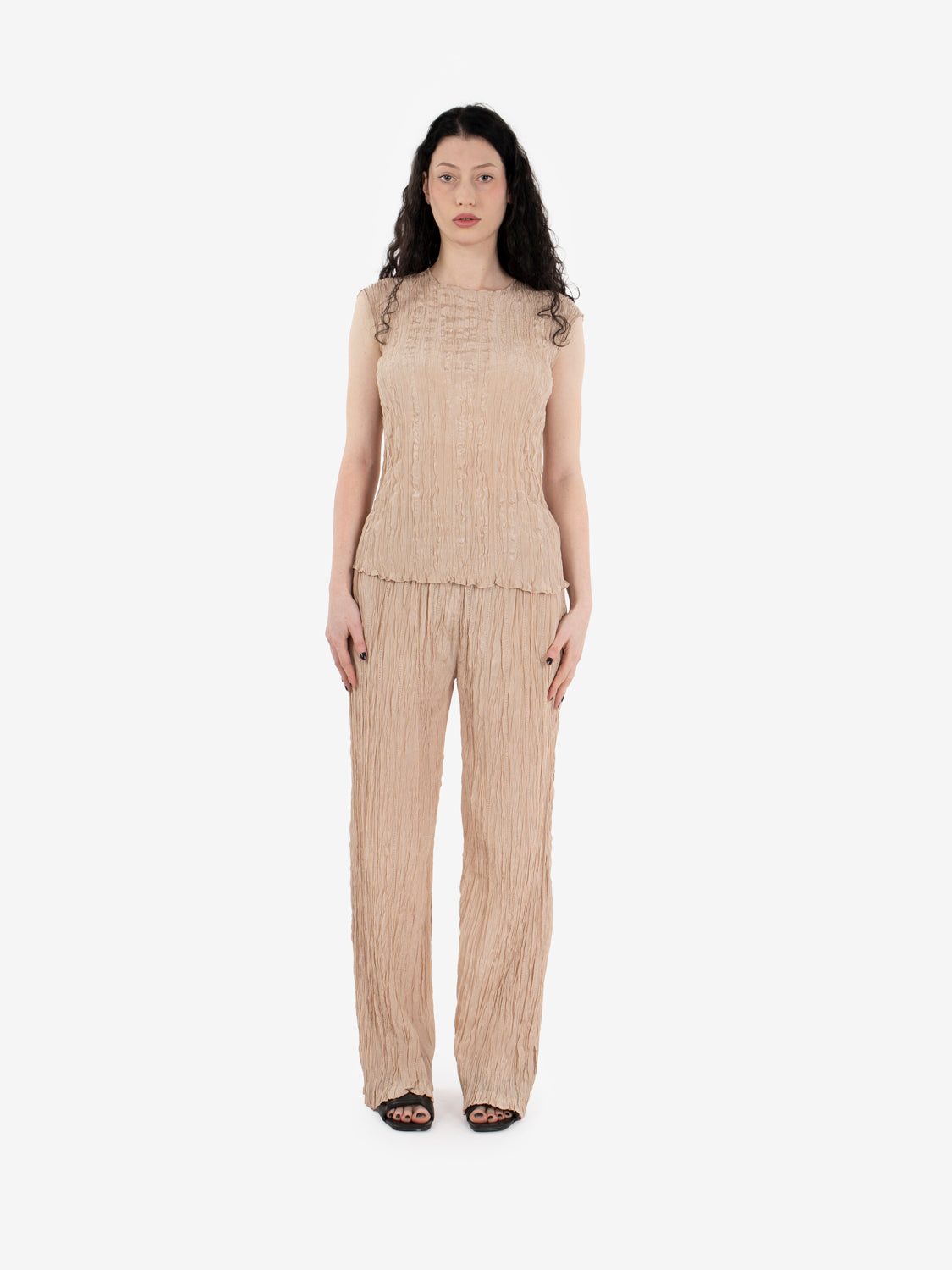 Pantaloni wrinkle cipria