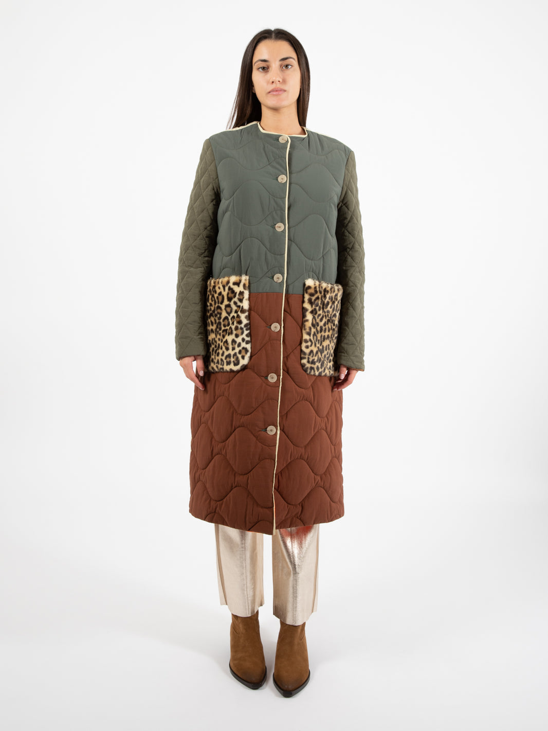 Piumino lungo puffy and fur patch mix