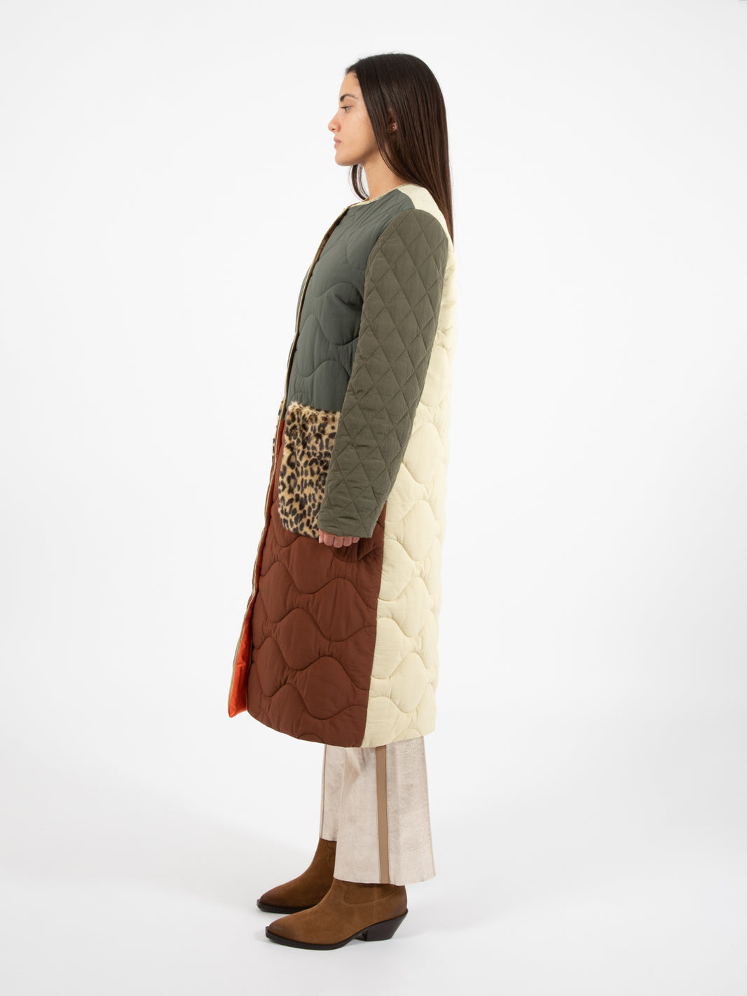 Piumino lungo puffy and fur patch mix