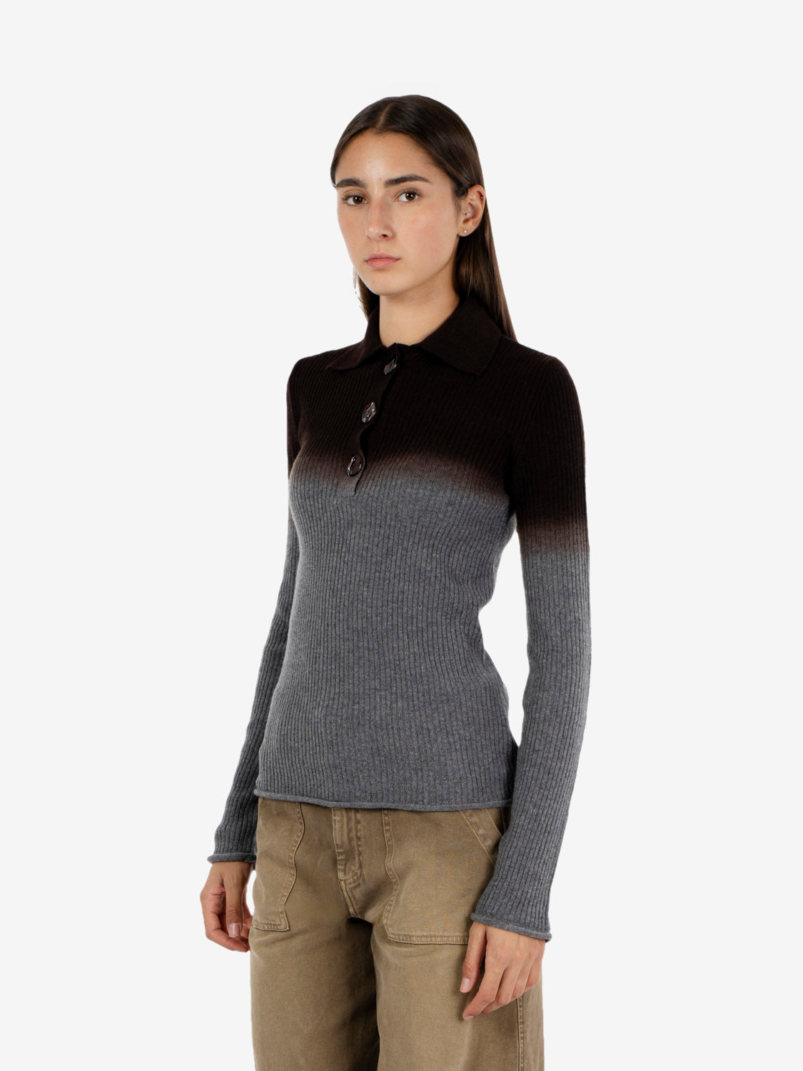 Polo in maglia degradè grigio / marrone