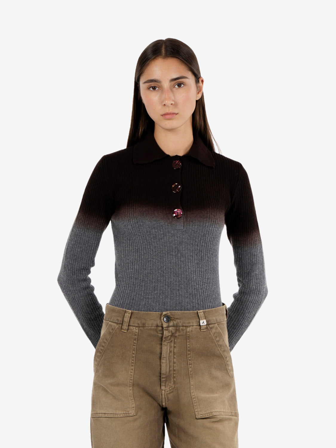 Polo in maglia degradè grigio / marrone