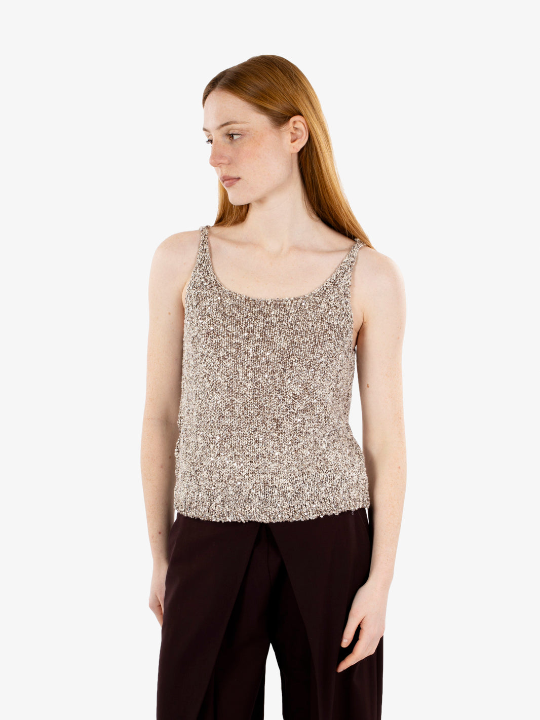 Top in maglia con paillettes mosto