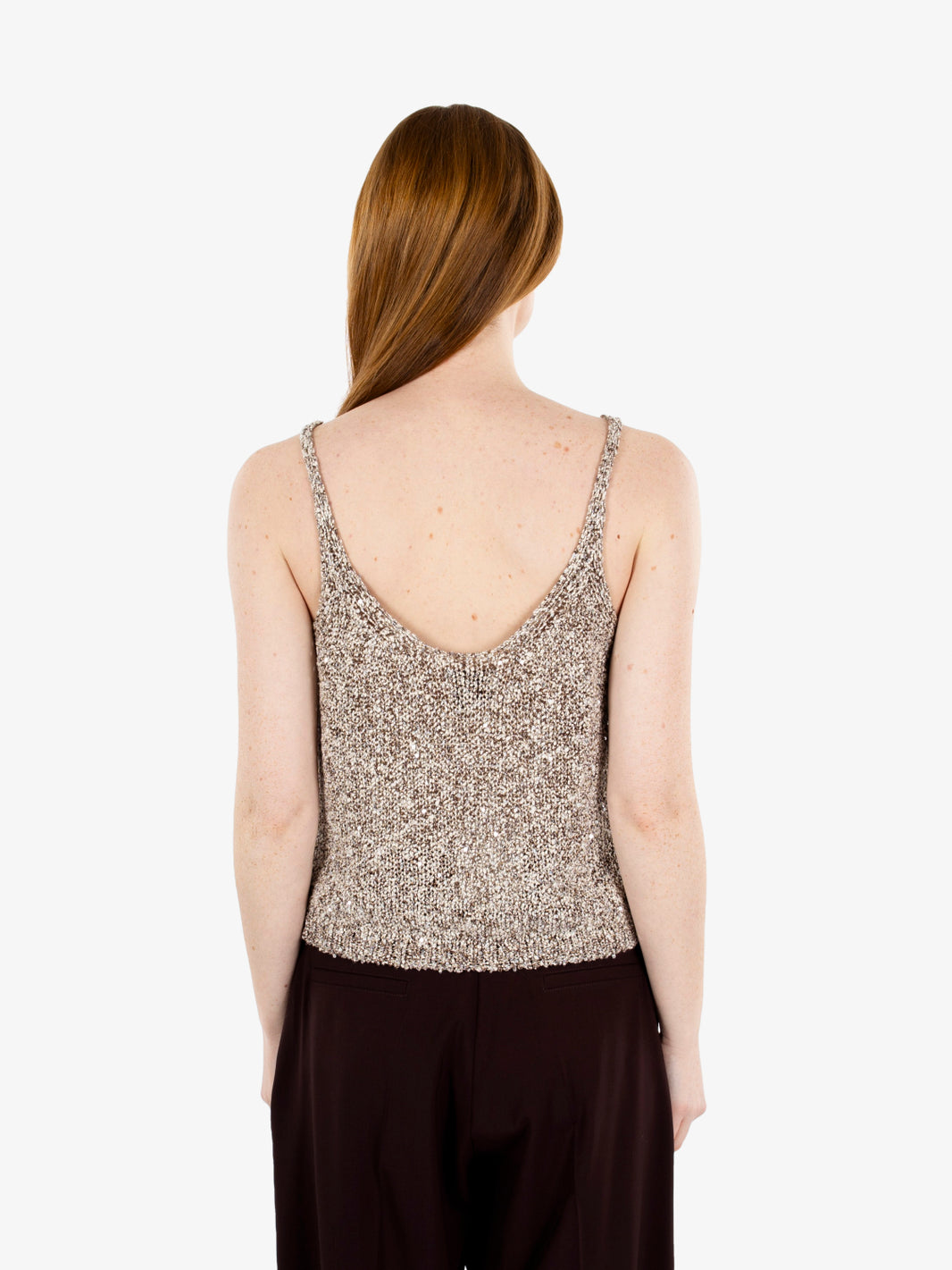 Top in maglia con paillettes mosto
