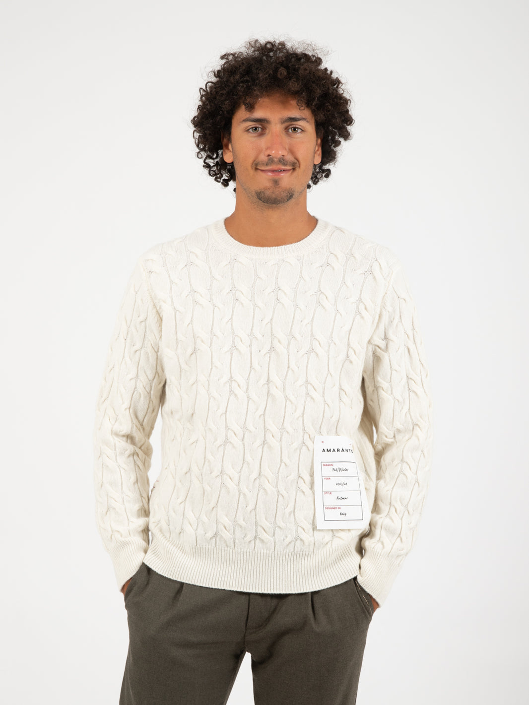 Maglione a trecce panna