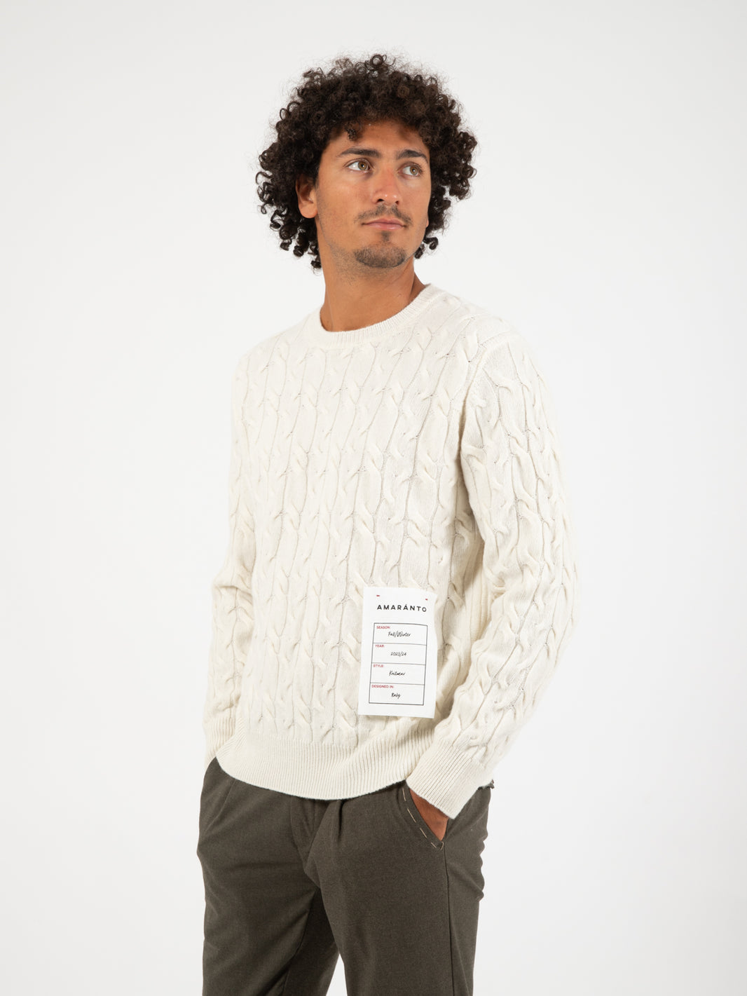 Maglione a trecce panna
