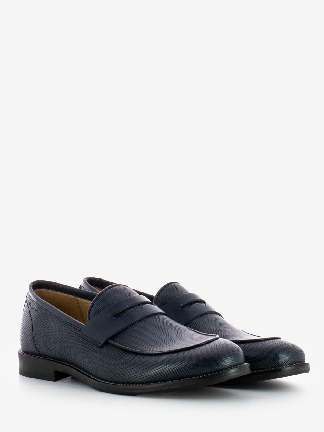 Navy Penny Band Leather Loafers