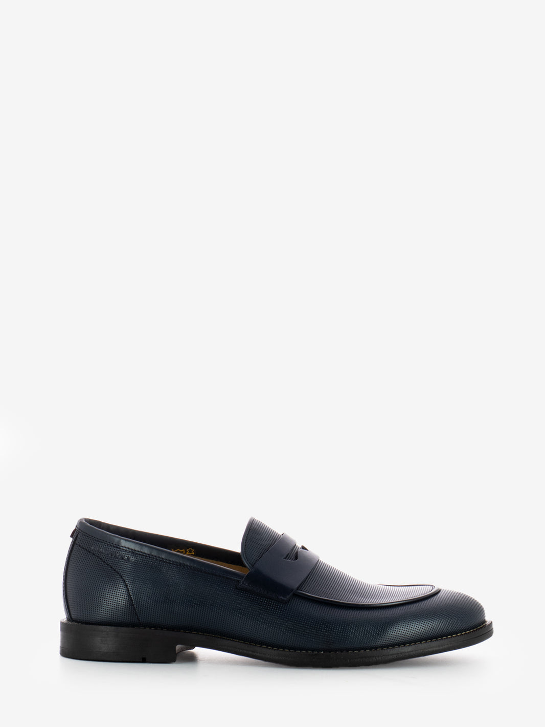 Navy Penny Band Leather Loafers