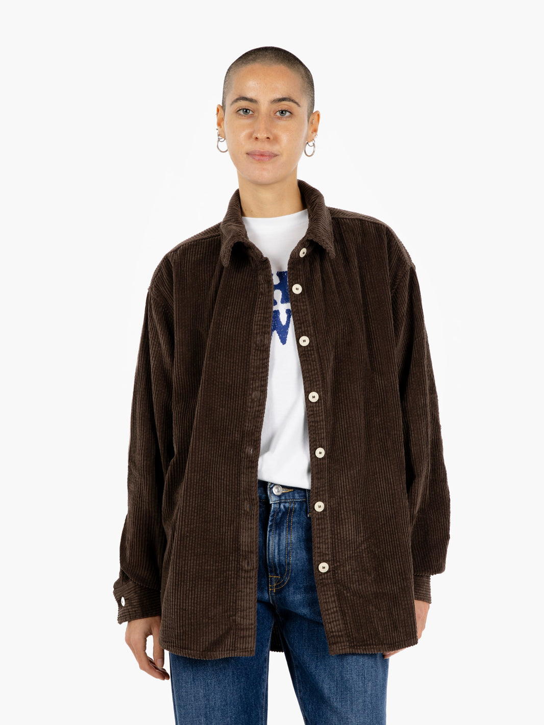 Camicia oversize a coste marrone