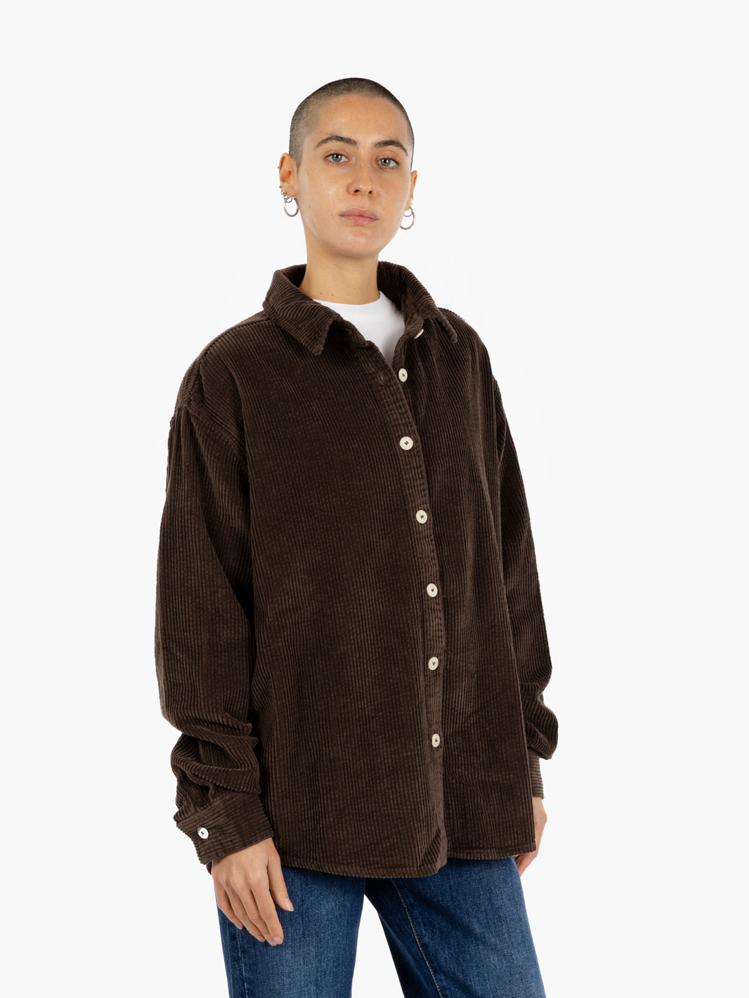 Camicia oversize a coste marrone