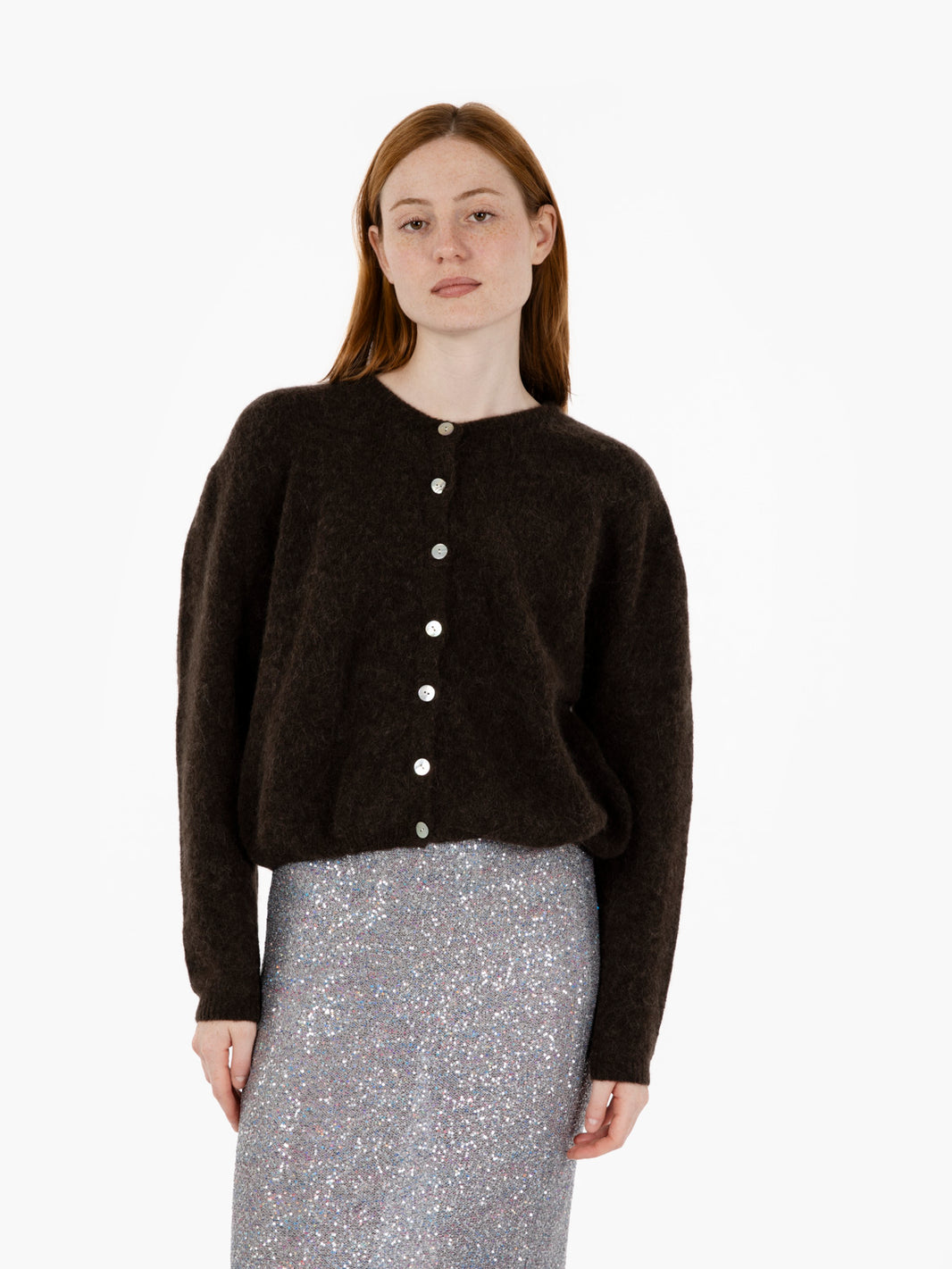 Cardigan morbido collo rotondo cafe