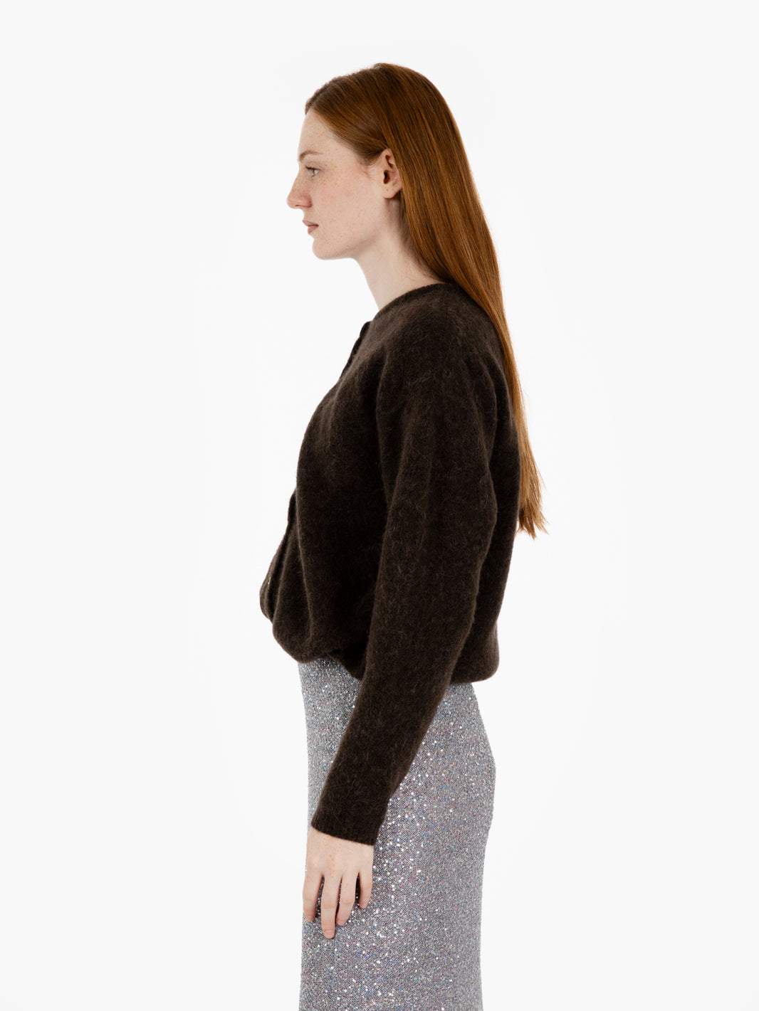 Cardigan morbido collo rotondo cafe