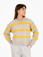 AMERICAN VINTAGE - Maglione a righe in alpaca giallo / grigio