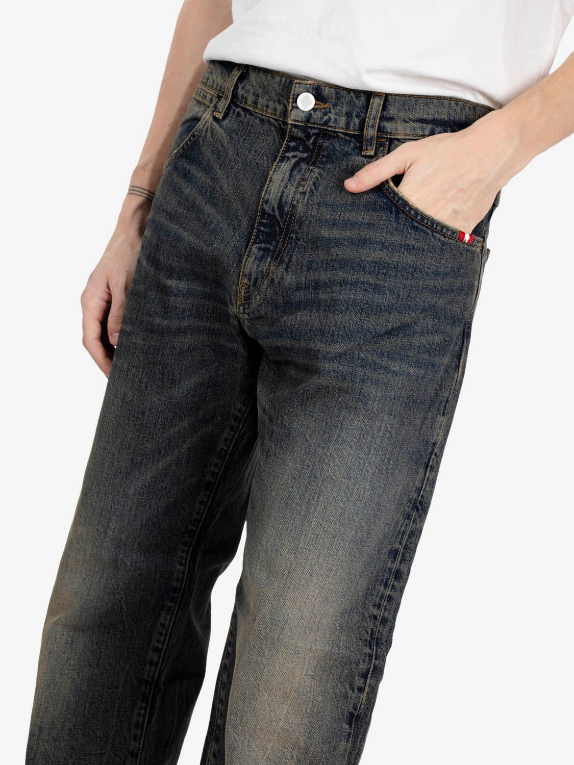 James denim over floor red