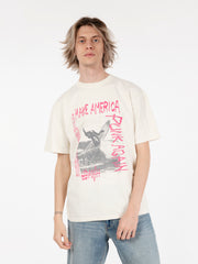AMISH - T-shirt jersey Punk Surf  off white / pink