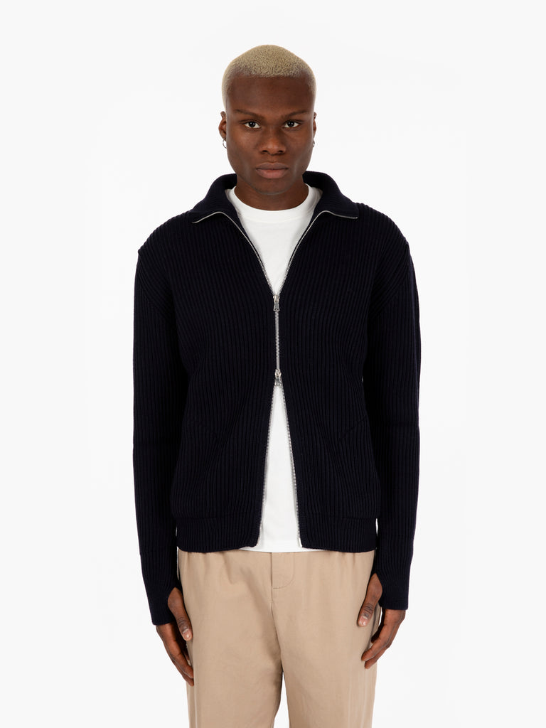 ANDERSEN - Maglione full zip a coste navy blue