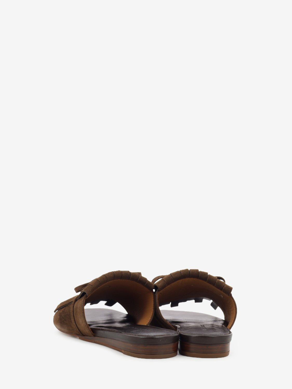 Ciabatta con frange in suede testa di moro