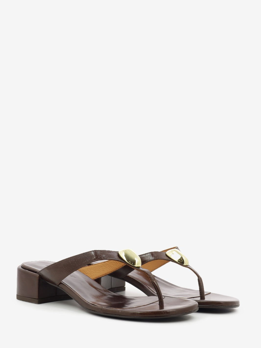 Coffee leather thong sandal