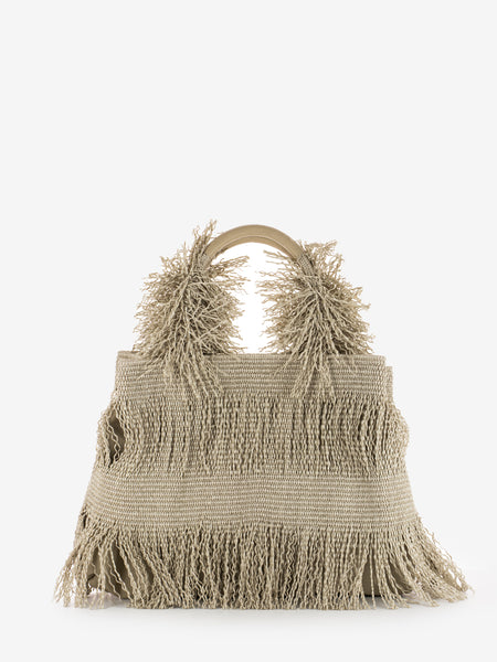 Borsa shopping rafia sfrangiata beige