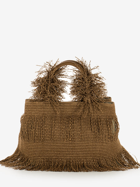 Borsa shopping rafia sfrangiata marrone