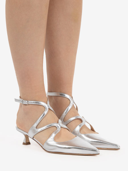 Slingback in pelle laminata argento