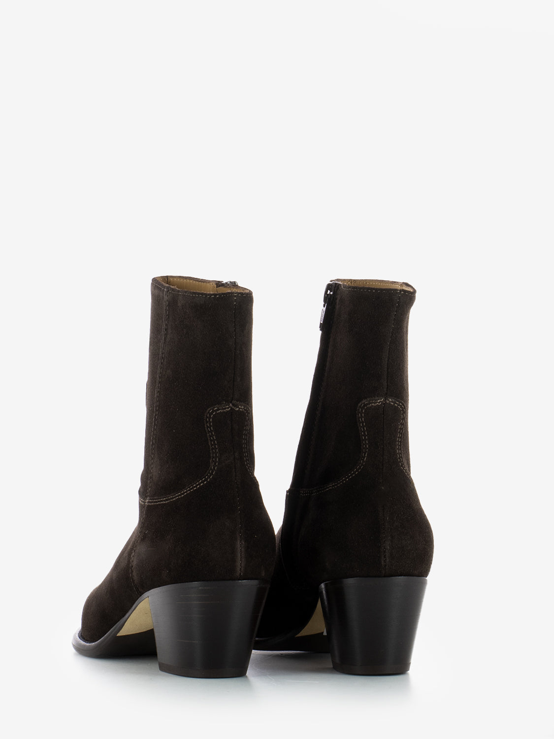 Dark brown velour camperos ankle boots