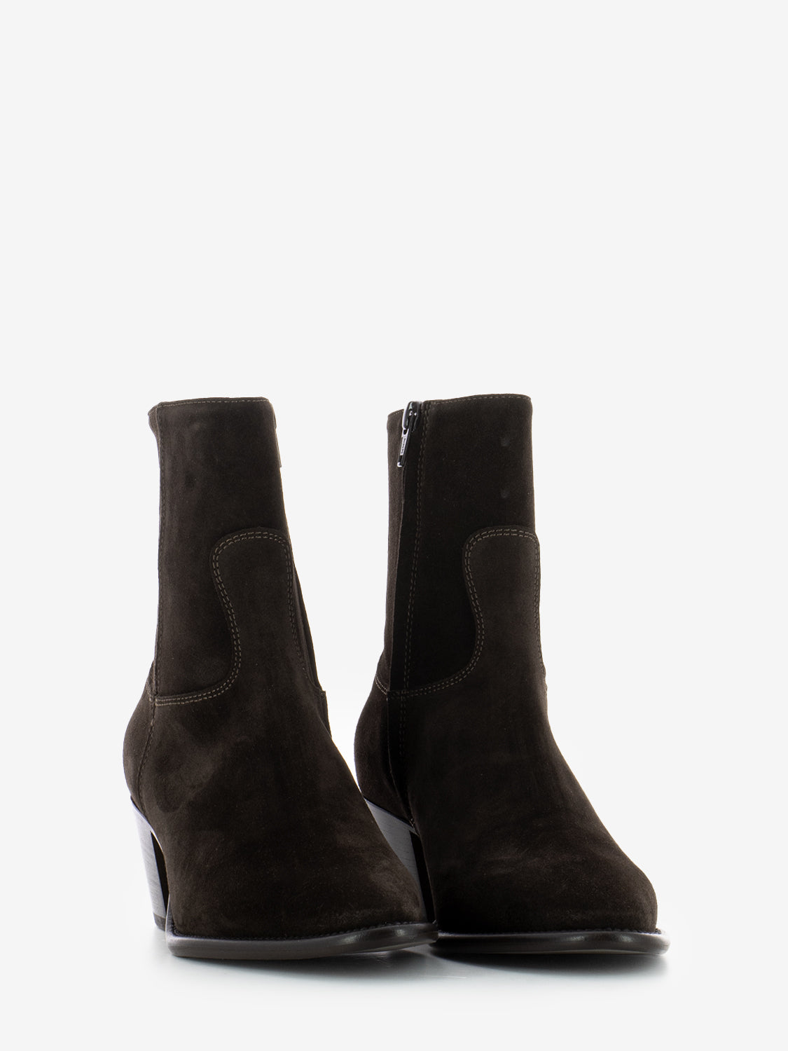 Dark brown velour camperos ankle boots
