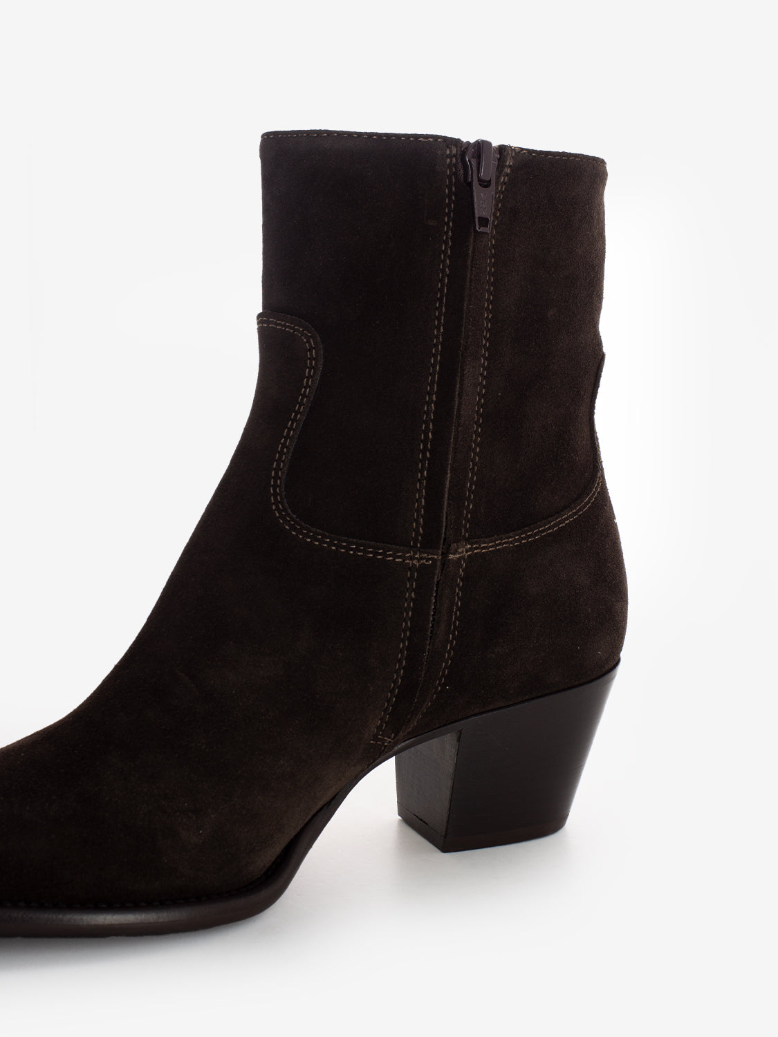 Dark brown velour camperos ankle boots