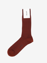 Calza corta in cotone a coste brown