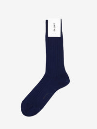 Calza corta in cotone a coste navy