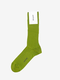 Calza corta in cotone a coste olive