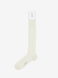 White cotton ribbed knee-high socks