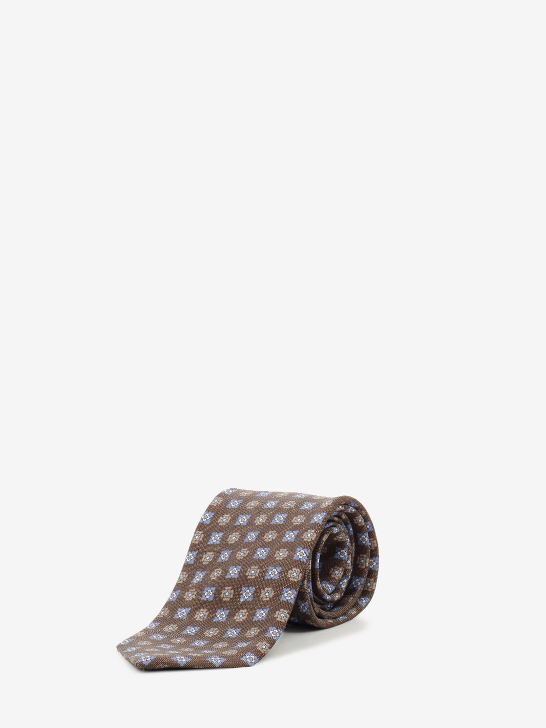 Brown patterned silk and linen tie