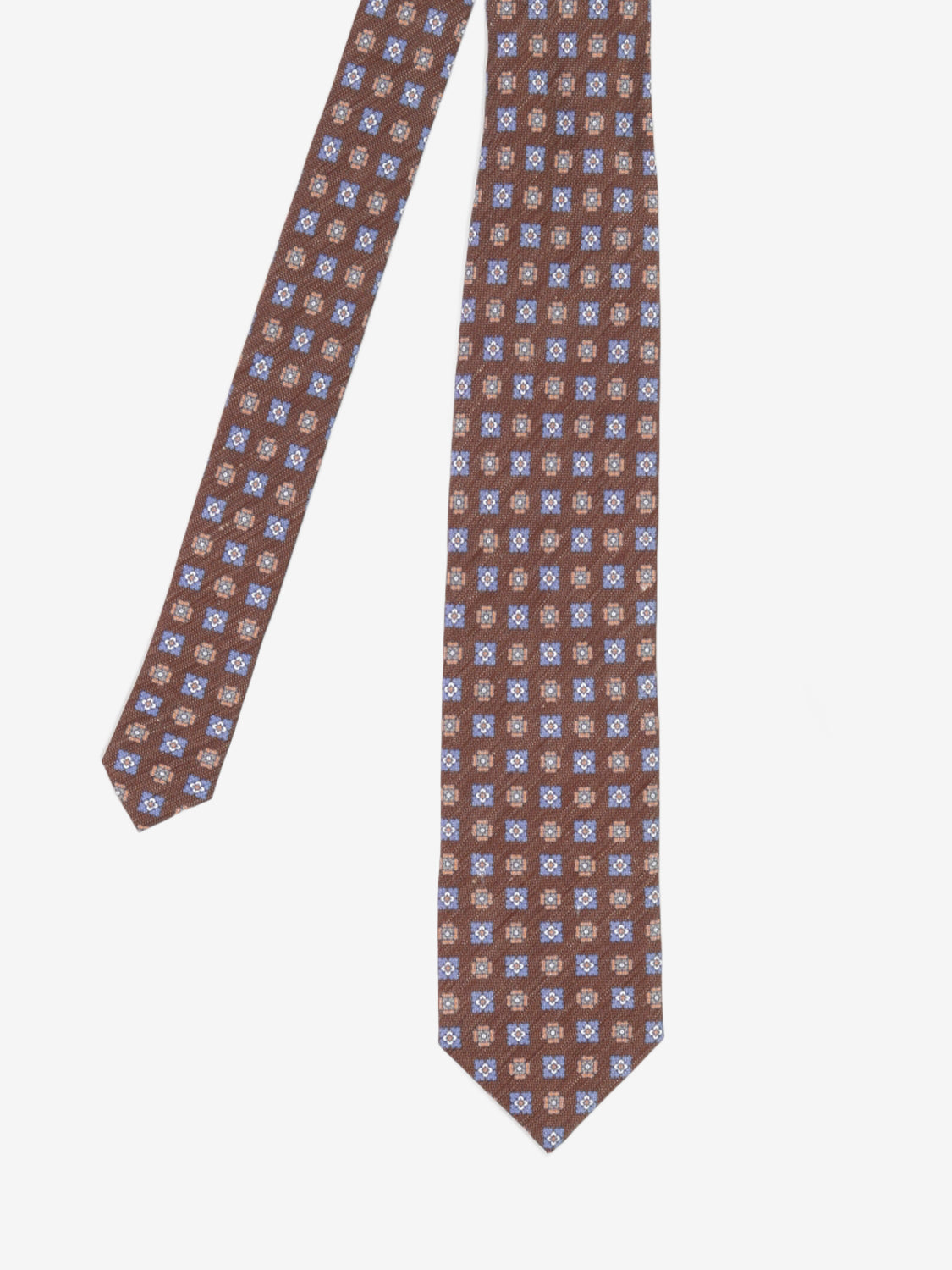 Brown patterned silk and linen tie