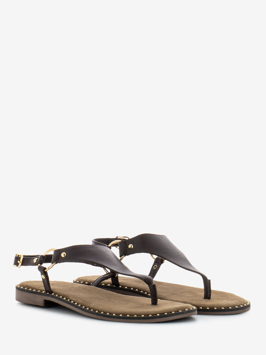 Brown studded flip flop sandal
