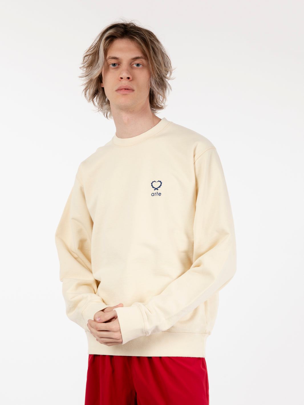 Felpa crewneck Carlos small heart cream